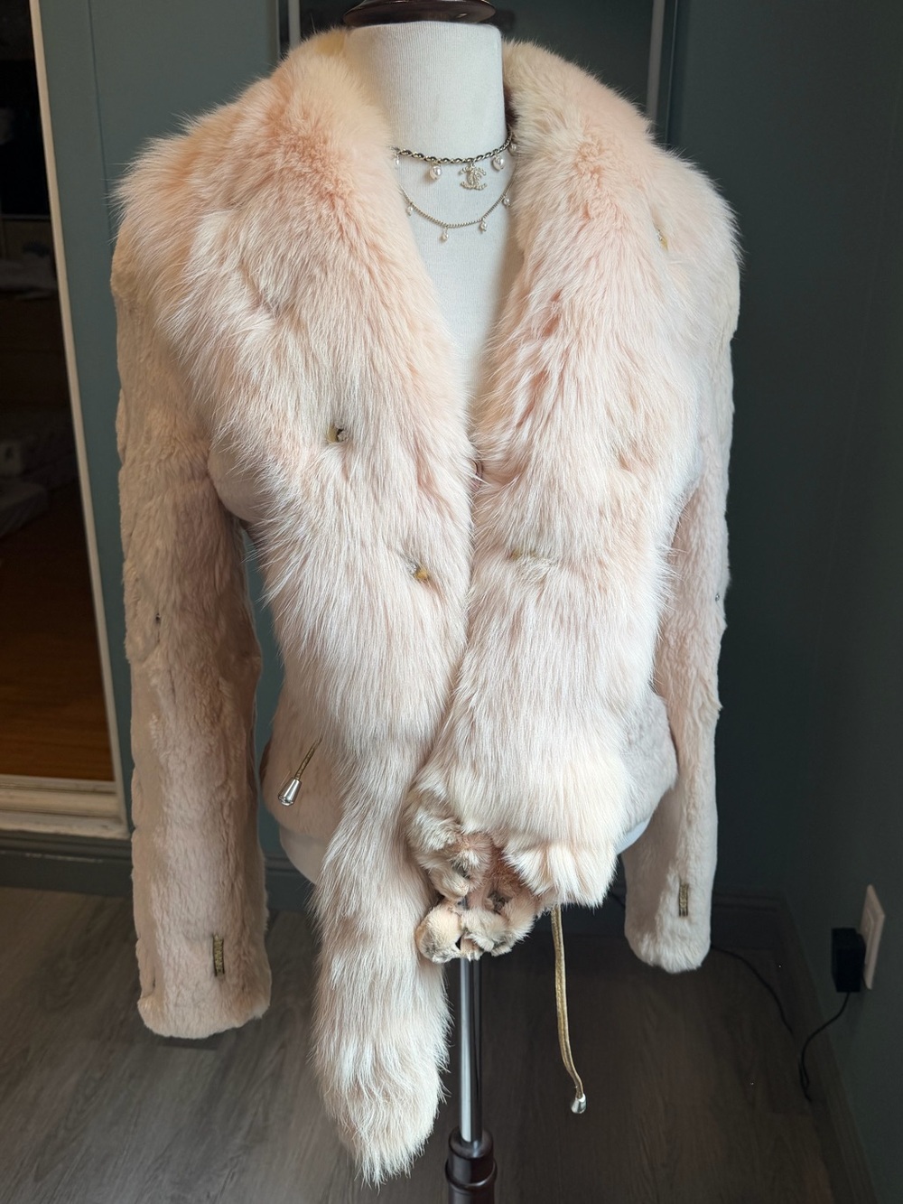 Vintage Blush Pink Fox Fur & Rabbit Fur Jacket
